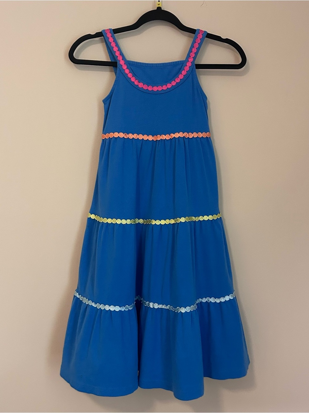 GYMBOREE Rainbow Cabana Blue Sundress Girls Size 8 Tiered W/ Ric Rac Trim